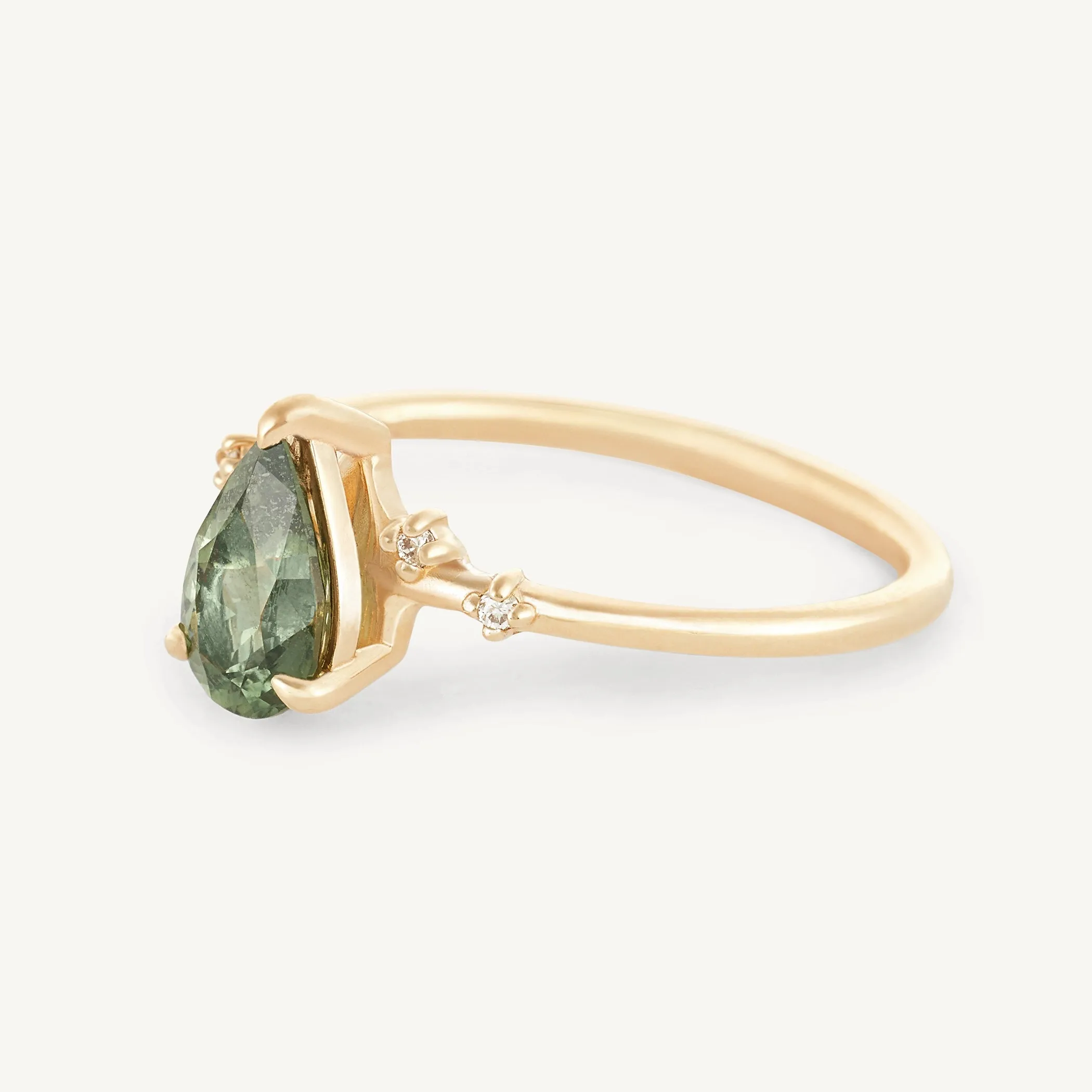 heartburst one-of-a-kind - 14k yellow gold ring, light and deep ocean green pear sapphire