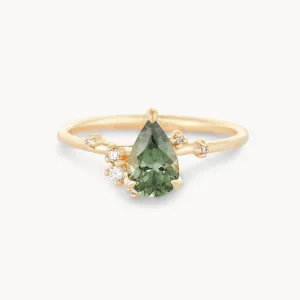 heartburst one-of-a-kind - 14k yellow gold ring, light and deep ocean green pear sapphire