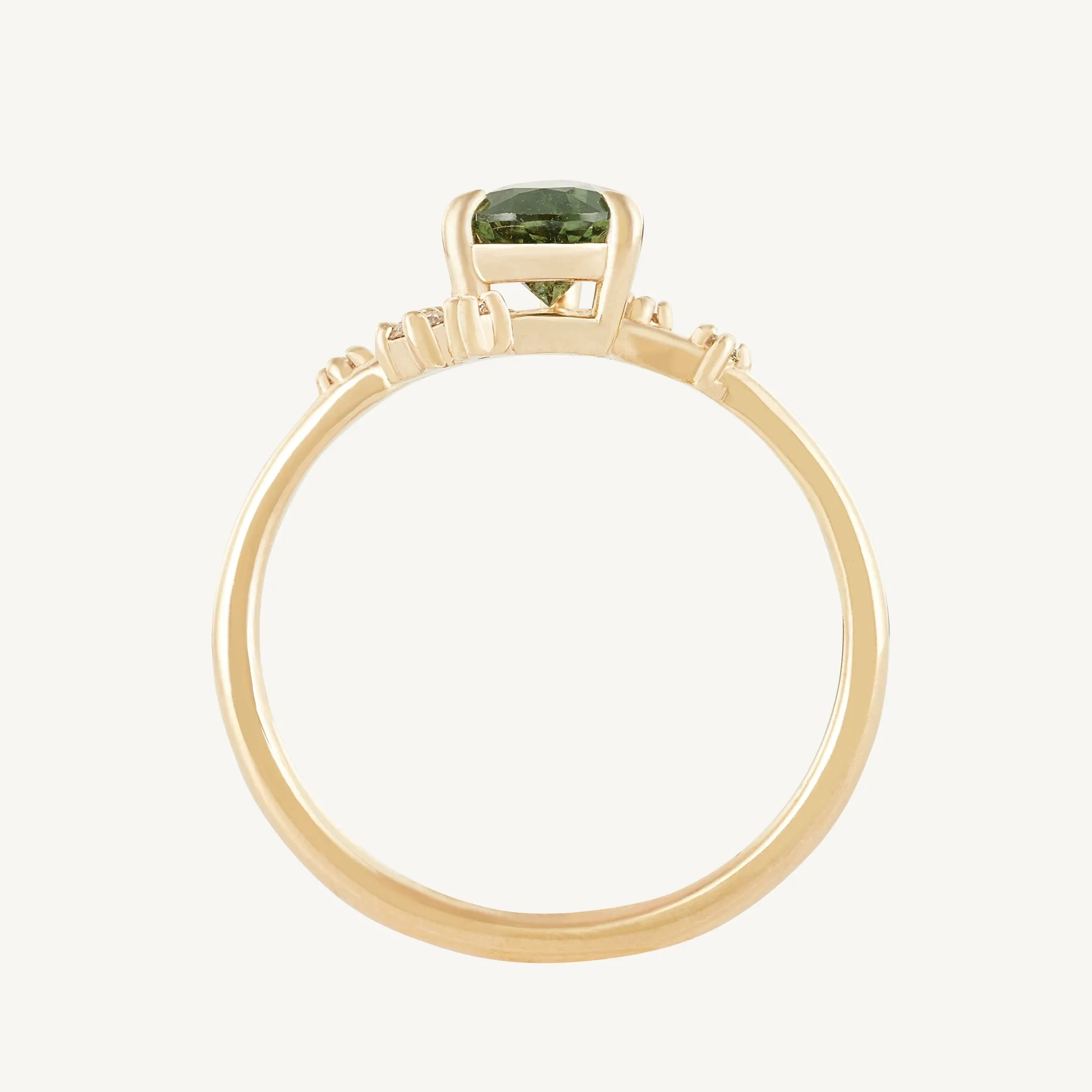 heartburst one-of-a-kind - 14k yellow gold ring, light and deep ocean green pear sapphire