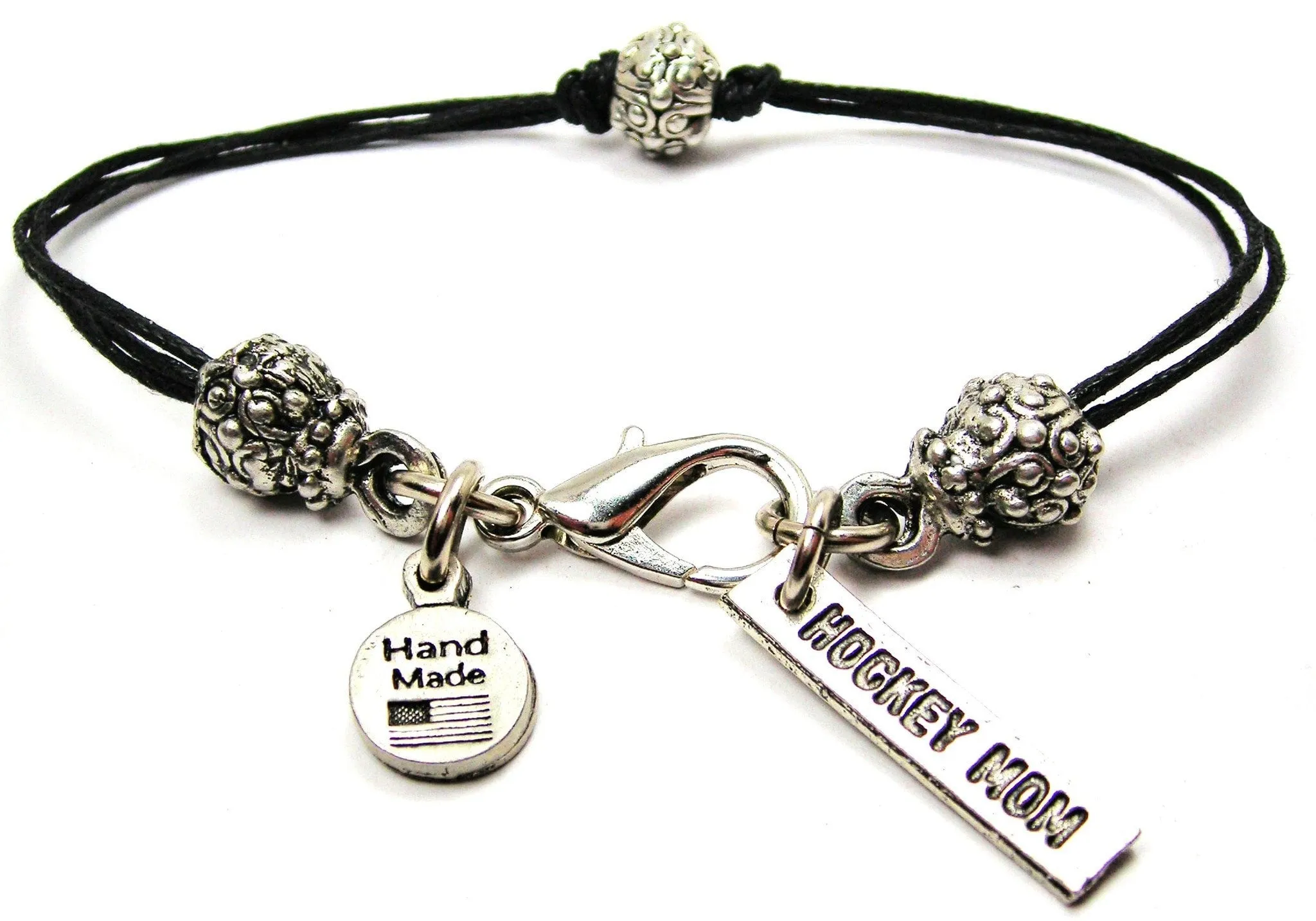 Hockey Mom Beaded Black Cord Bracelet