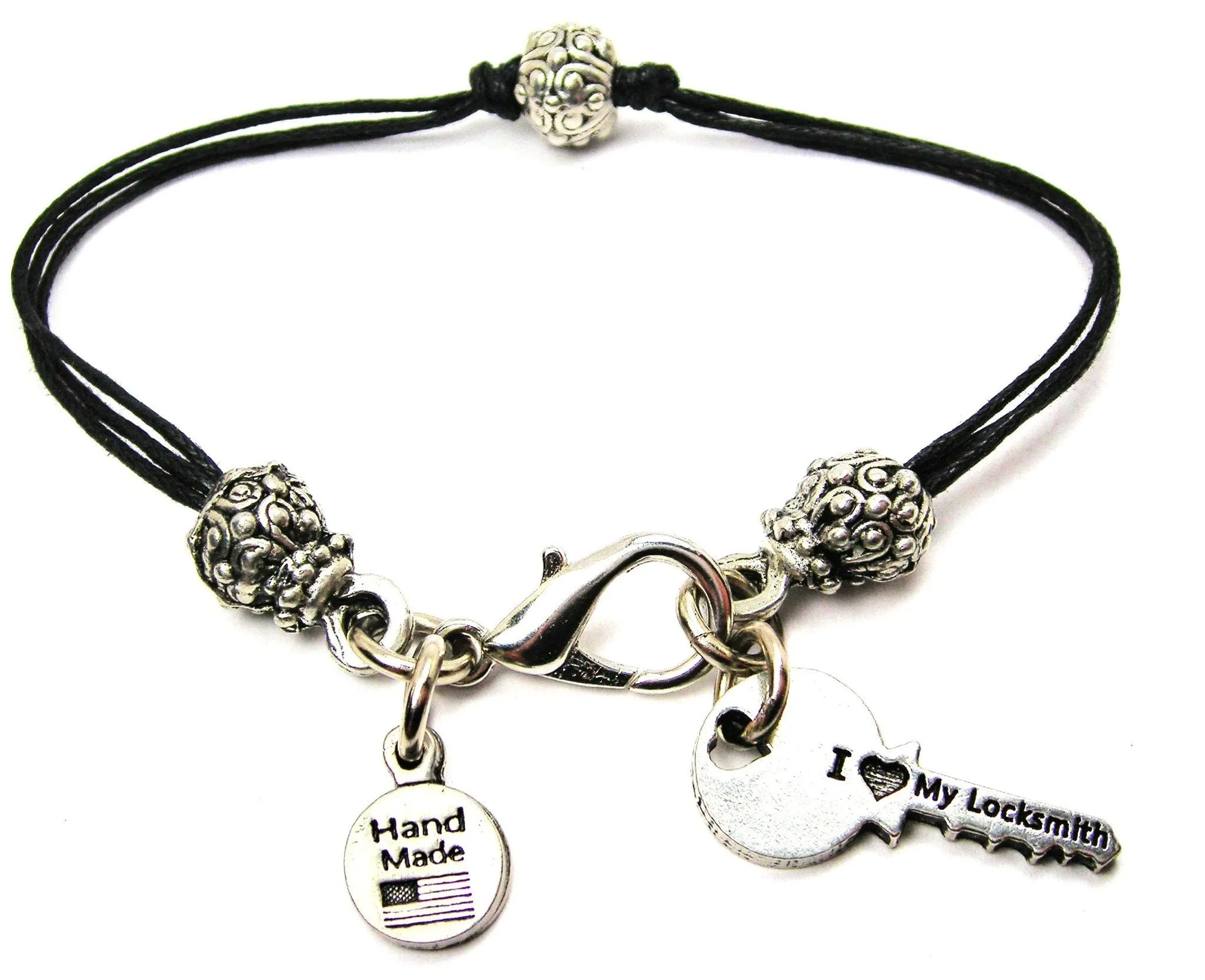 I Love My Locksmith Beaded Black Cord Bracelet