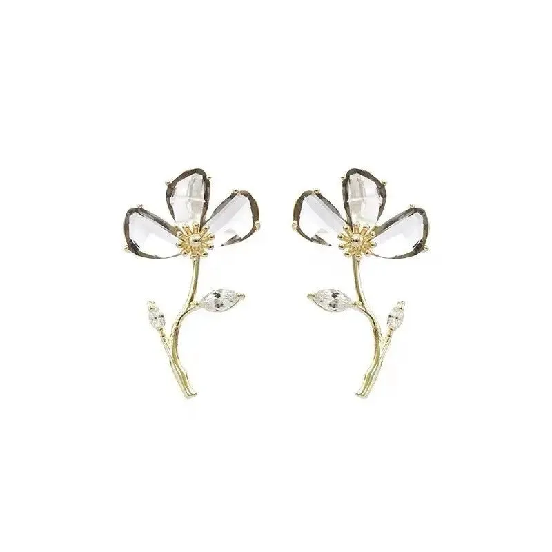 Japanese And Korean Gentle Super Immortal Flower Zircon Earrings With Small And Fresh Forest Series High Grade Earrings