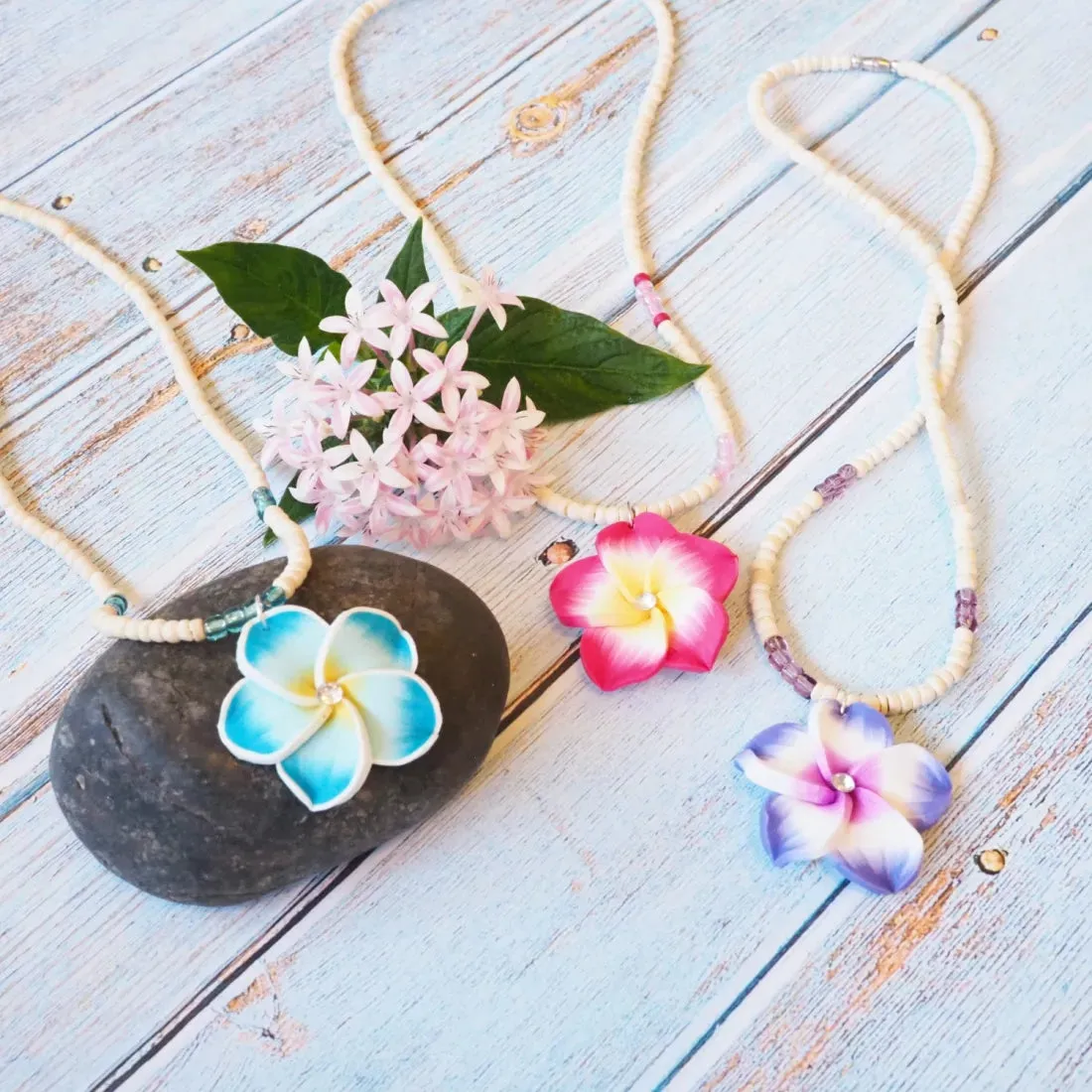 Jazzy Plumeria Pink Pendant Hawaiian Necklace