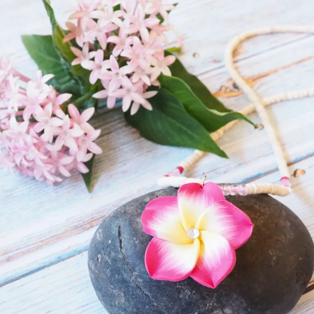 Jazzy Plumeria Pink Pendant Hawaiian Necklace