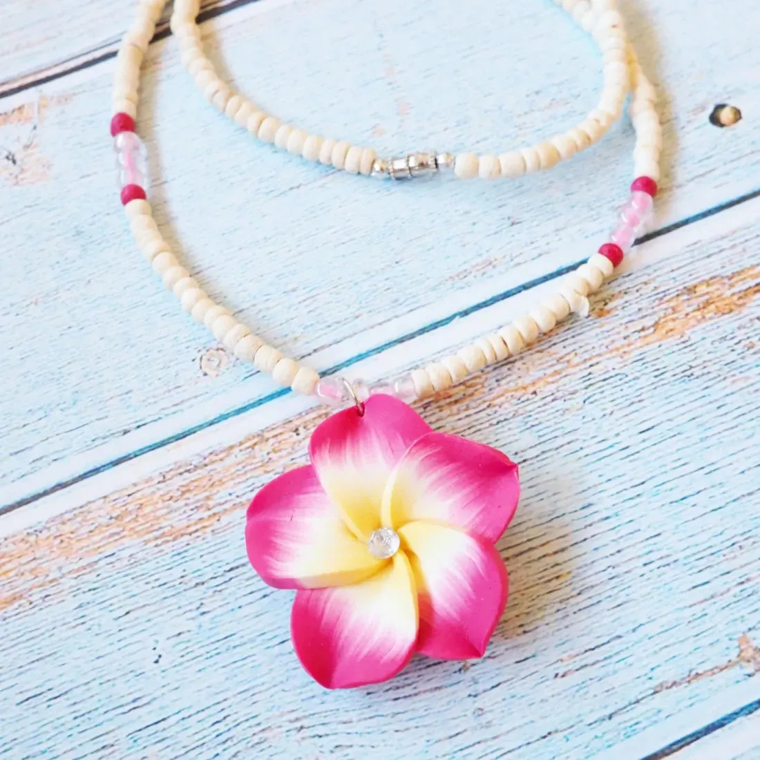 Jazzy Plumeria Pink Pendant Hawaiian Necklace