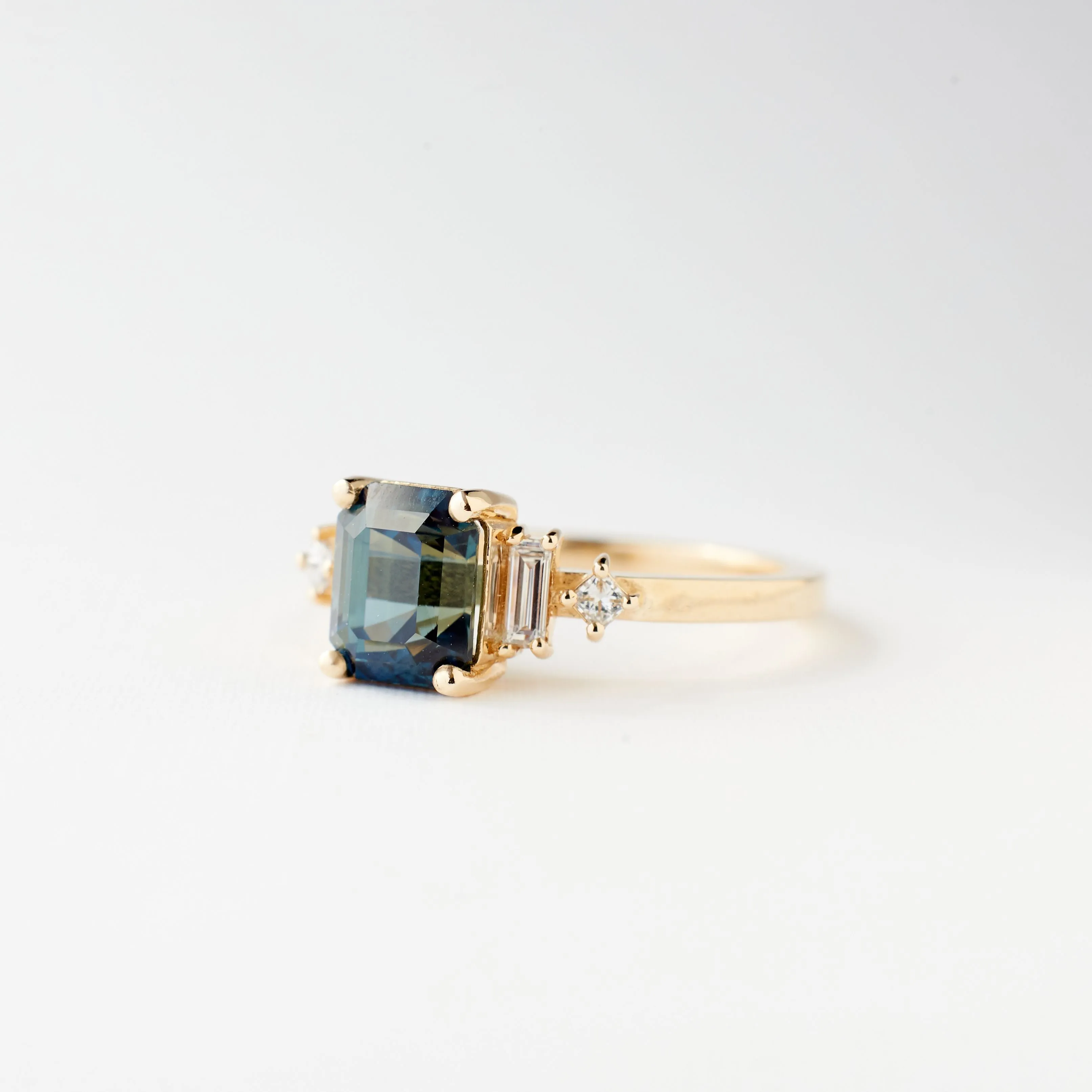 Josie Ring - 2.32  Carat Blue Green Emerald Cut Sapphire