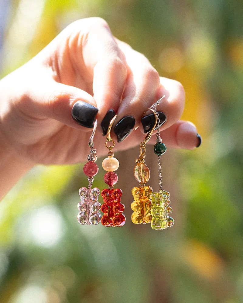 Joyful Bear Earrings - Strawberry Quartz