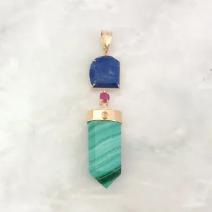 Lapiz Lazuli, Ruby Malachite & Yellow Sapphire on the Malachite Pendant