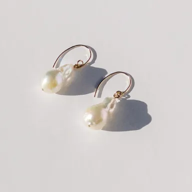 Large White Freshwater Fireball Pearl Wire Earrings