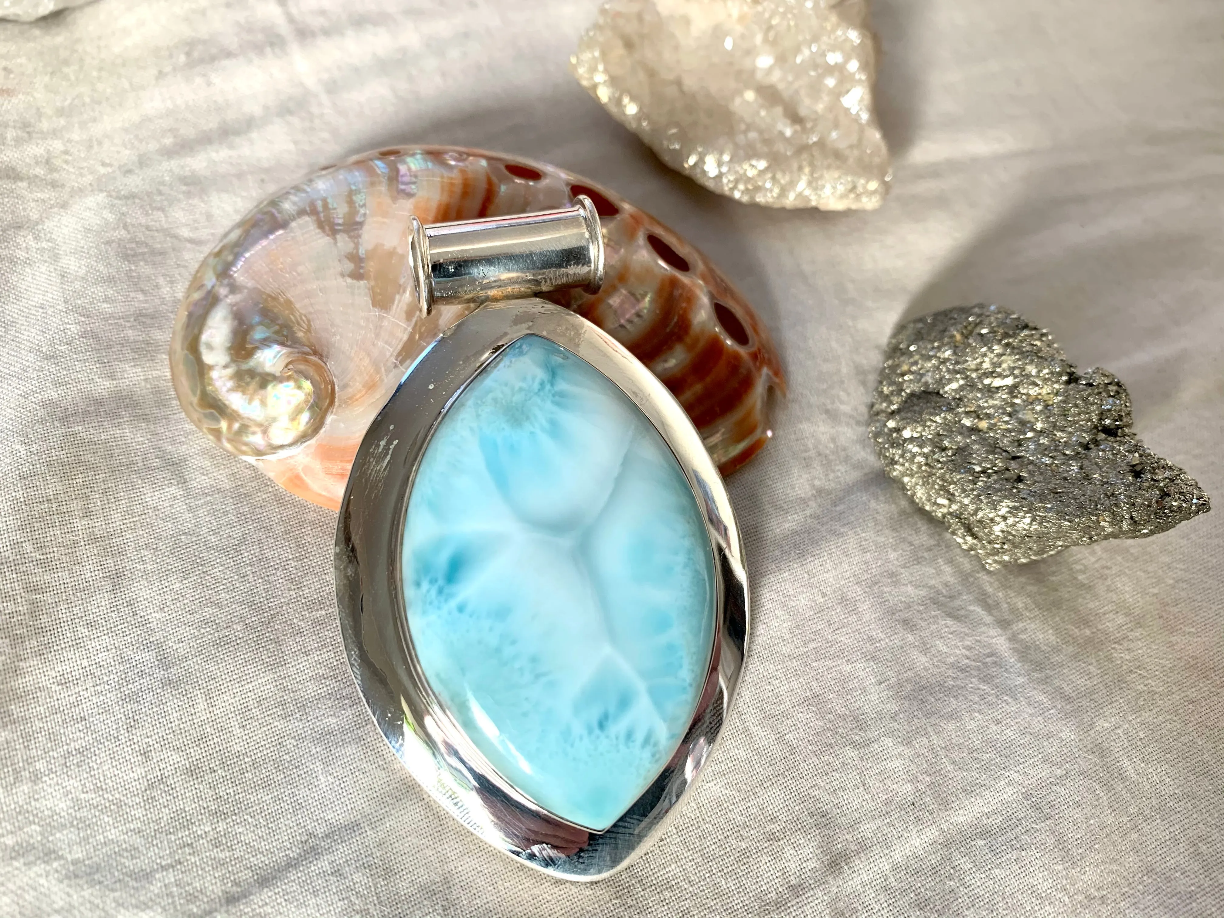 Larimar Gaia Pendant - XLarge Marquise