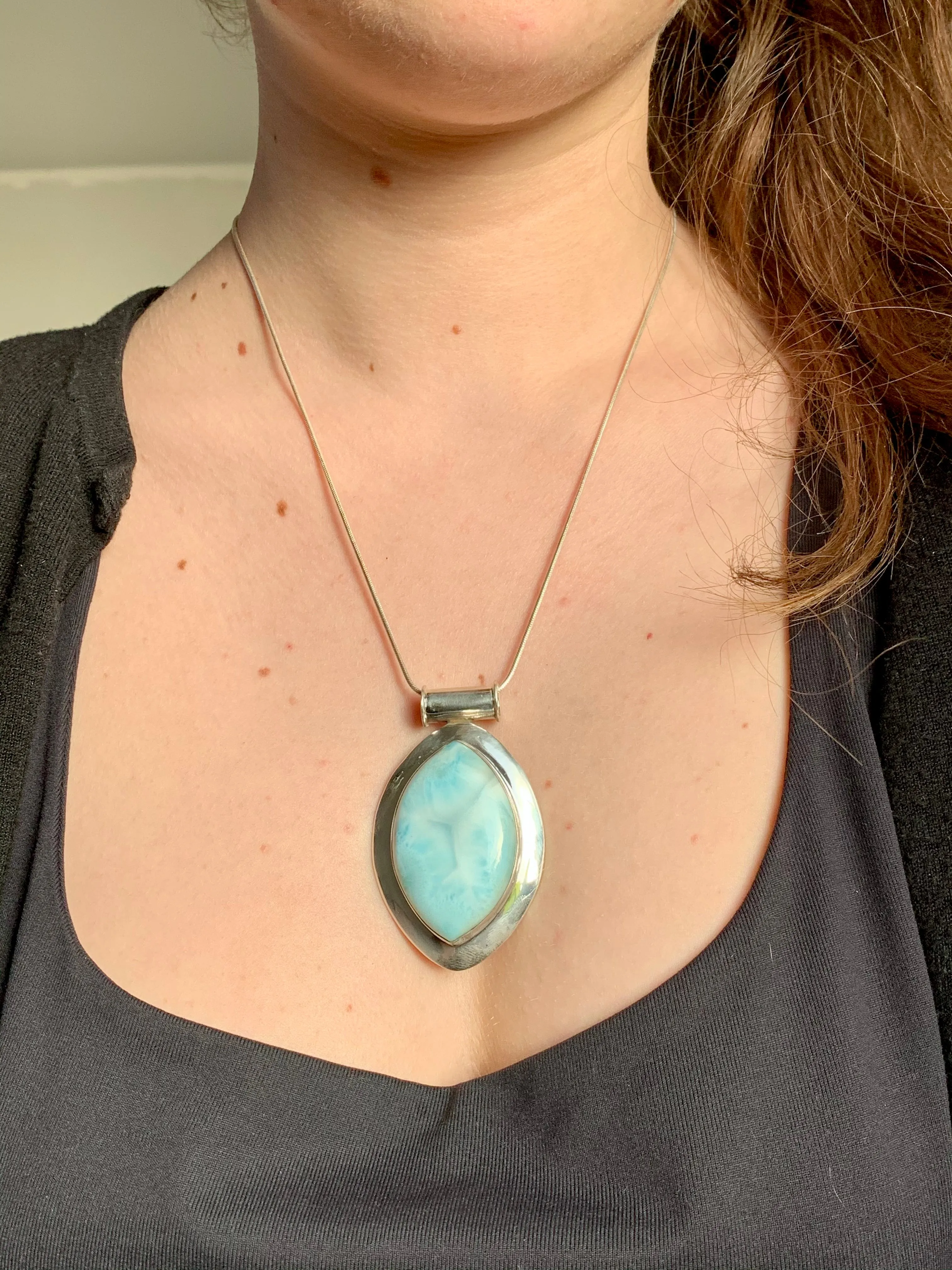 Larimar Gaia Pendant - XLarge Marquise