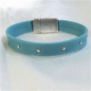 Leather Bracelet for a Woman Teal Studded Leather