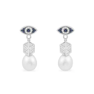 Lucky Eye Ear Jackets With Pearls - silver