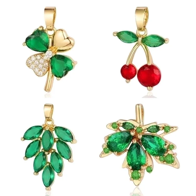 Luxurious Cross Leaves Gem Plating Inlay Zircon Gold Plated Jewelry Accessories