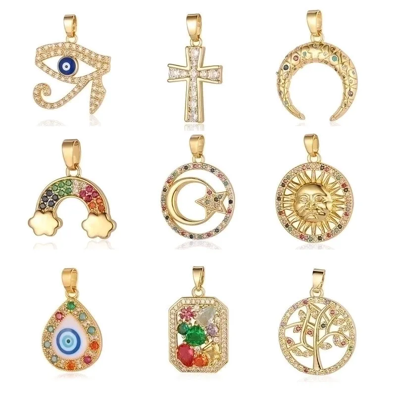 Luxurious Cross Leaves Gem Plating Inlay Zircon Gold Plated Jewelry Accessories