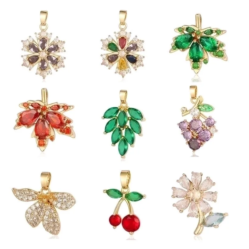 Luxurious Cross Leaves Gem Plating Inlay Zircon Gold Plated Jewelry Accessories