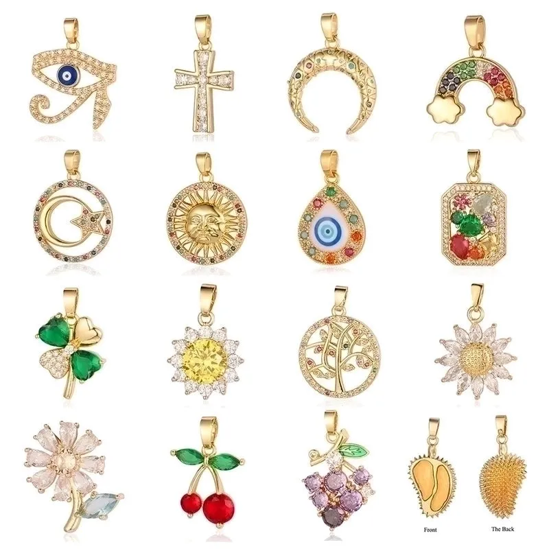 Luxurious Cross Leaves Gem Plating Inlay Zircon Gold Plated Jewelry Accessories