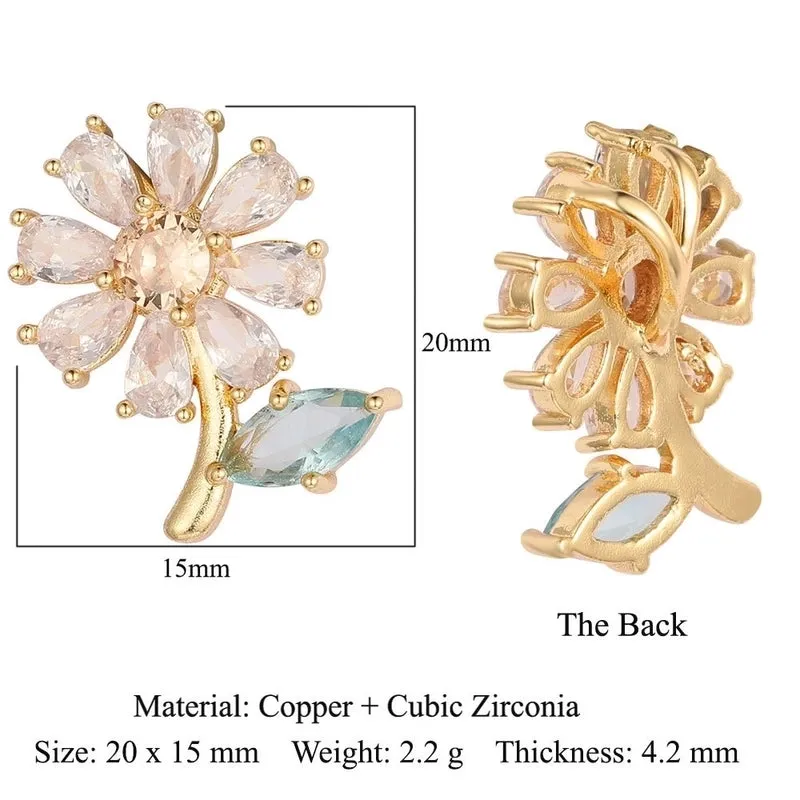 Luxurious Cross Leaves Gem Plating Inlay Zircon Gold Plated Jewelry Accessories