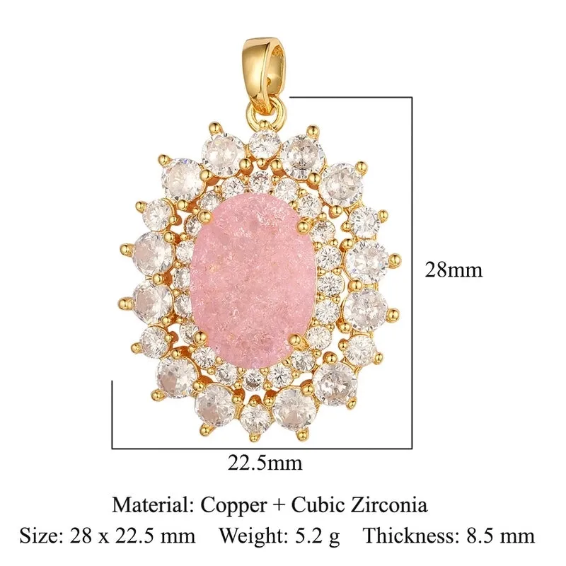 Luxurious Oval Water Droplets Gem Plating Inlay Zircon Charms Jewelry Accessories