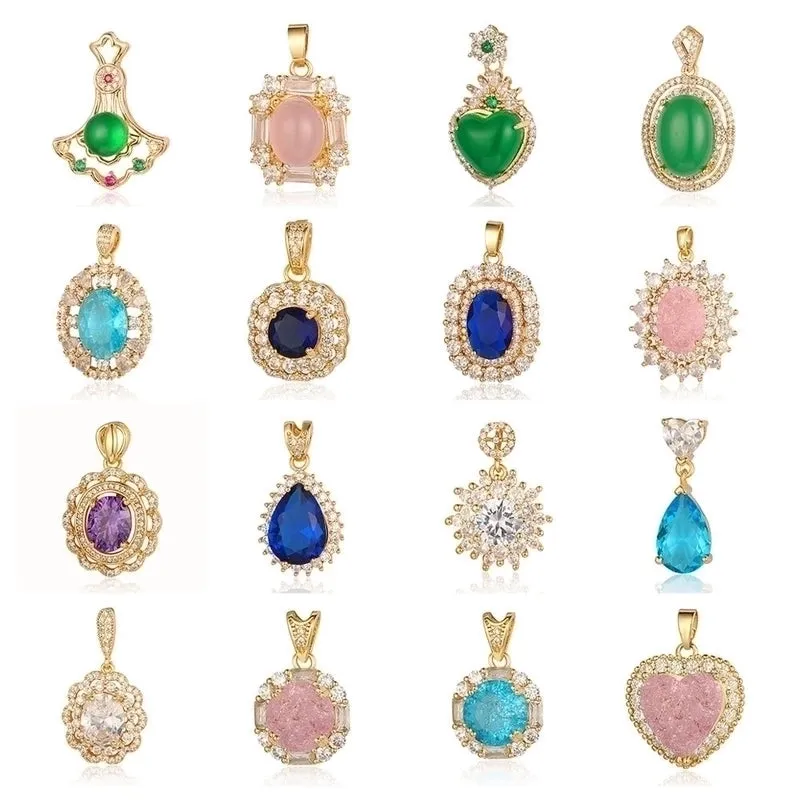 Luxurious Oval Water Droplets Gem Plating Inlay Zircon Charms Jewelry Accessories