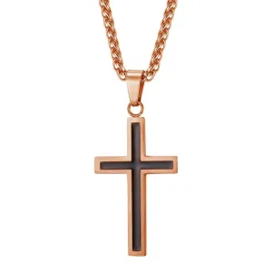 Men's Christian Necklace <br> Black And Rose Gold