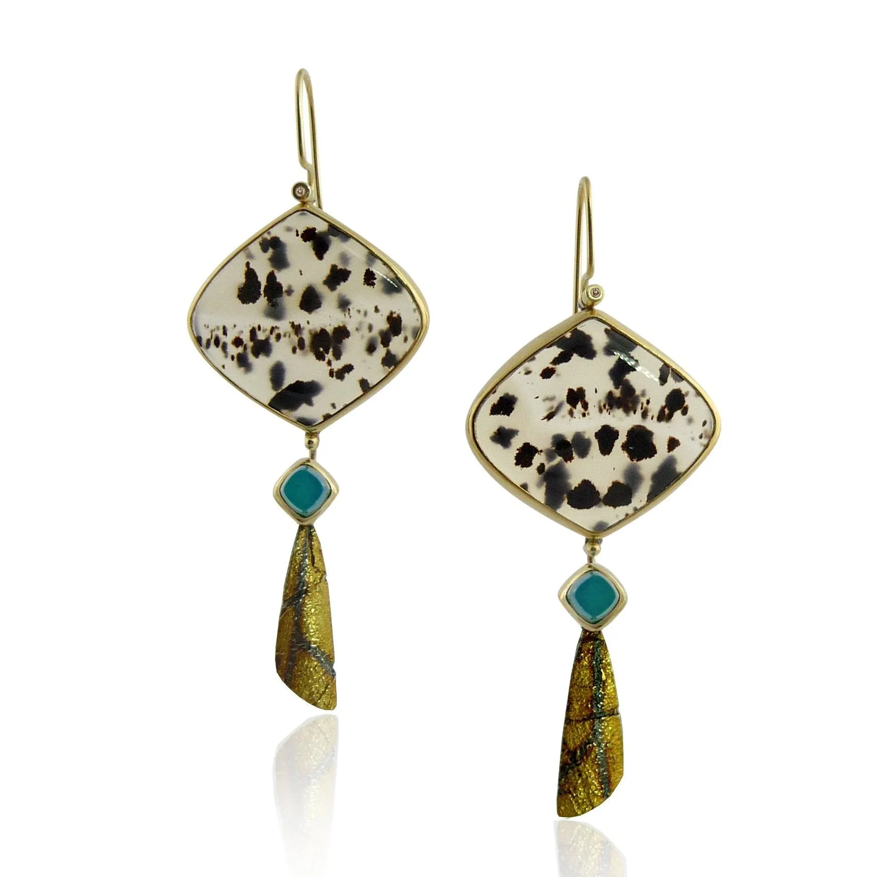 Montana Agate Gold Diamond Wing Drop Earrings