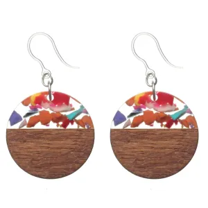 Multicolor Fleck Wooden Celluloid Dangles Hypoallergenic Earrings for Sensitive Ears Made with Plastic Posts