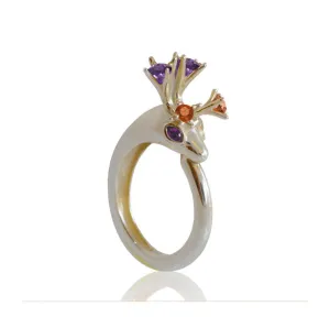 My deer engagement ring, sterling silver, Citrine, Amethyst gemstones.