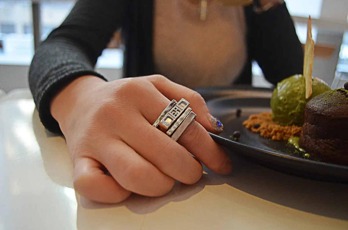 Mystical Pagoda Solid Sterling Silver Stack Ring