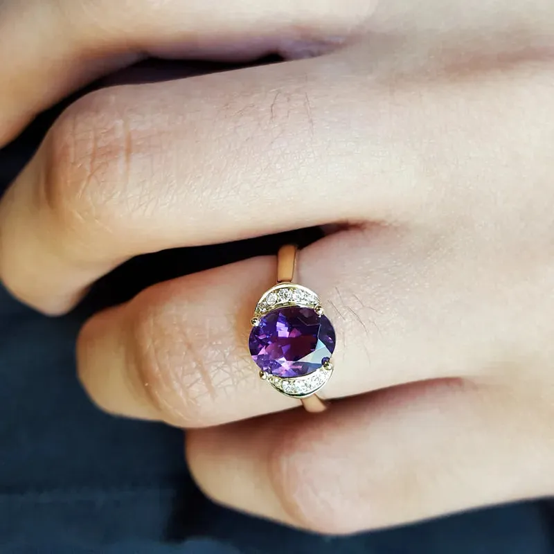 Natural Oval Cut Amethyst Unique Engagement Rings For Women - 14k Gold Vermeil Rings