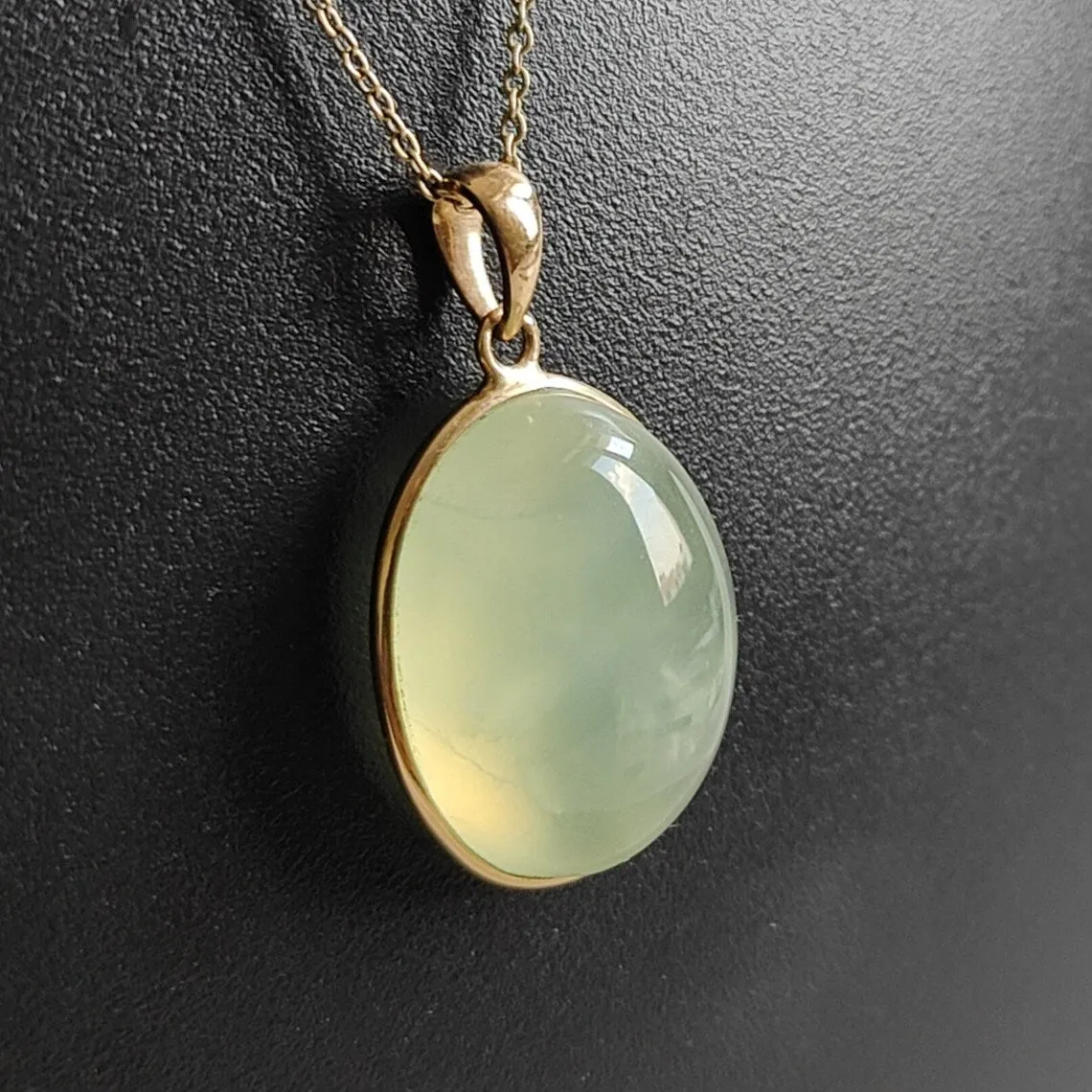 Natural Oval Cut Prehnite Simple Bezel Set Pendant - 14k Gold Vermeil Pendant