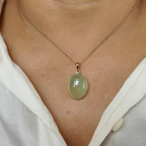 Natural Oval Cut Prehnite Simple Bezel Set Pendant - 14k Gold Vermeil Pendant