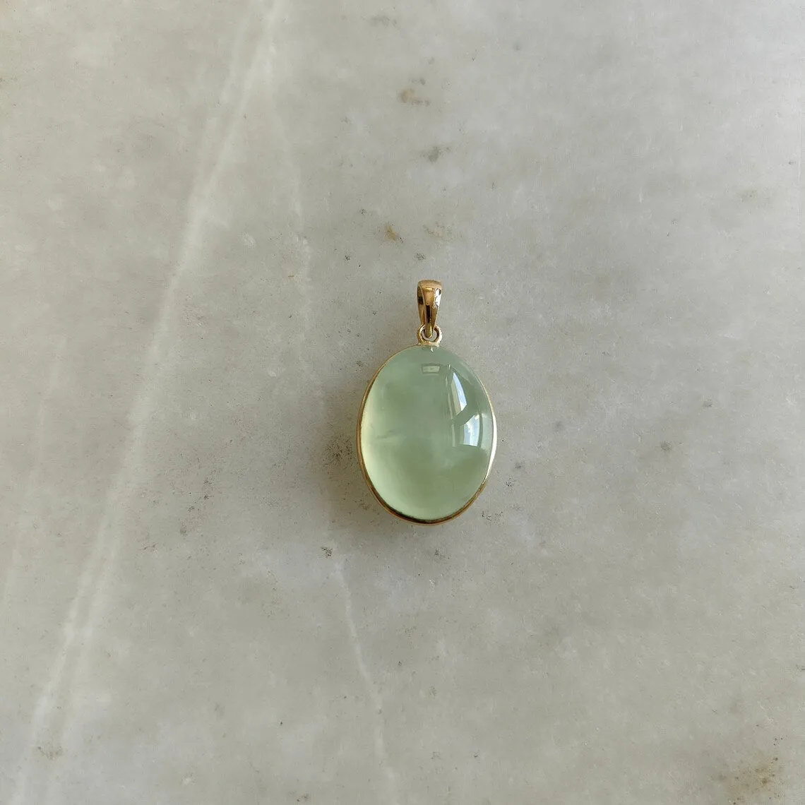 Natural Oval Cut Prehnite Simple Bezel Set Pendant - 14k Gold Vermeil Pendant