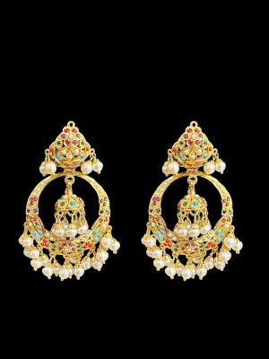 Navratan gold plated silver chandbali with jhumka ( READY TO SHIP )