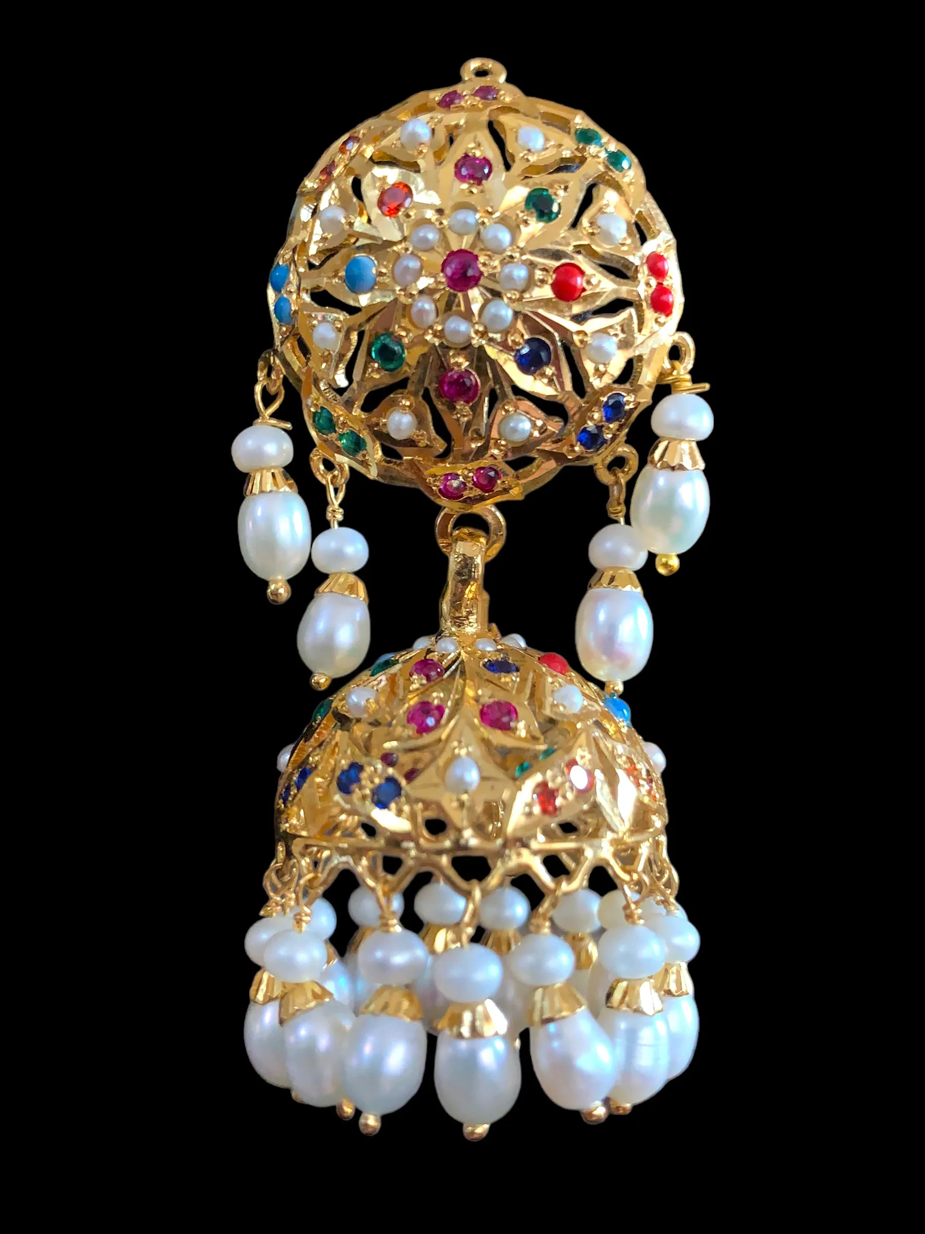 Navratan gold plated silver jhumka ( READY TO SHIP )