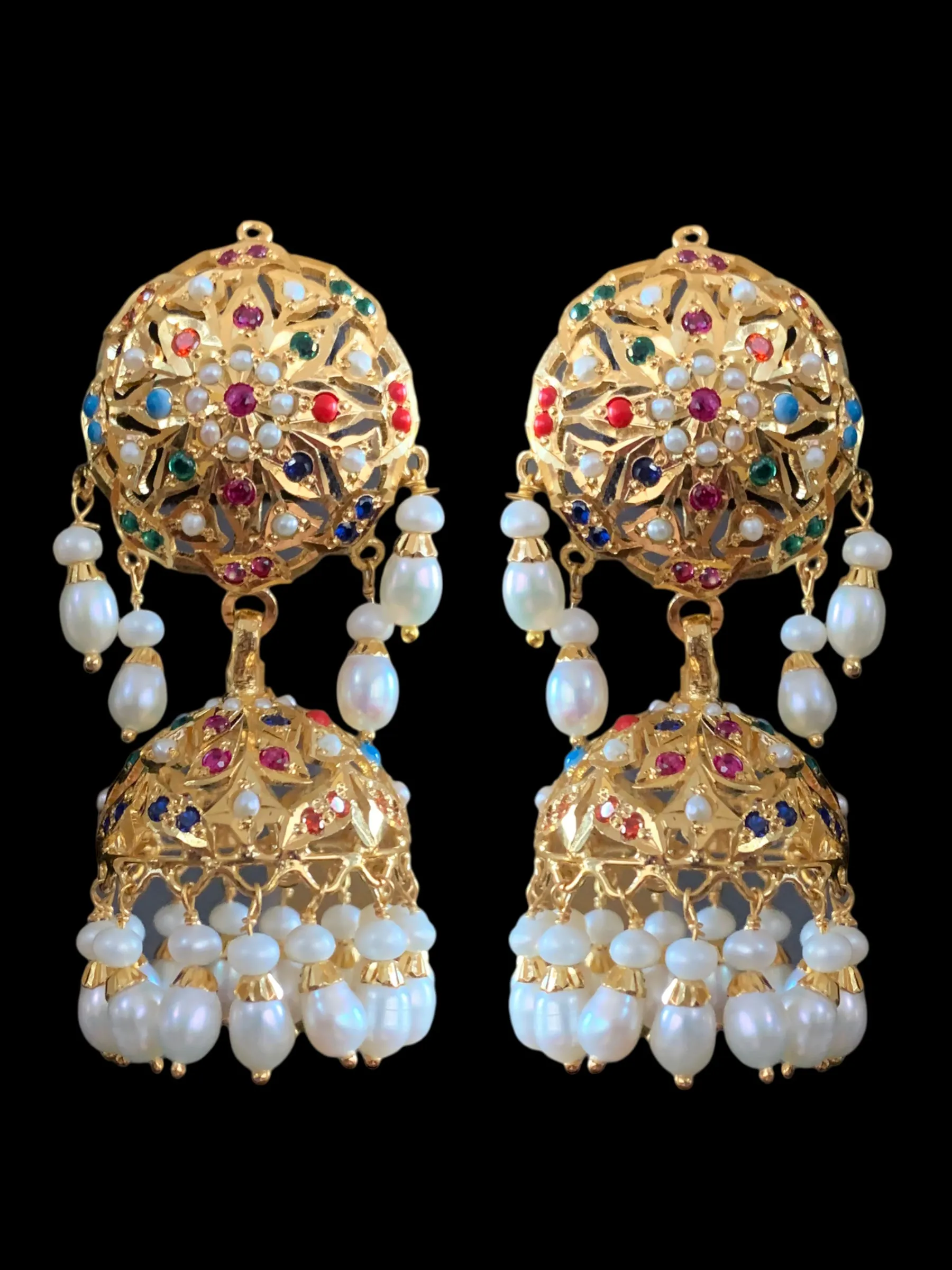 Navratan gold plated silver jhumka ( READY TO SHIP )