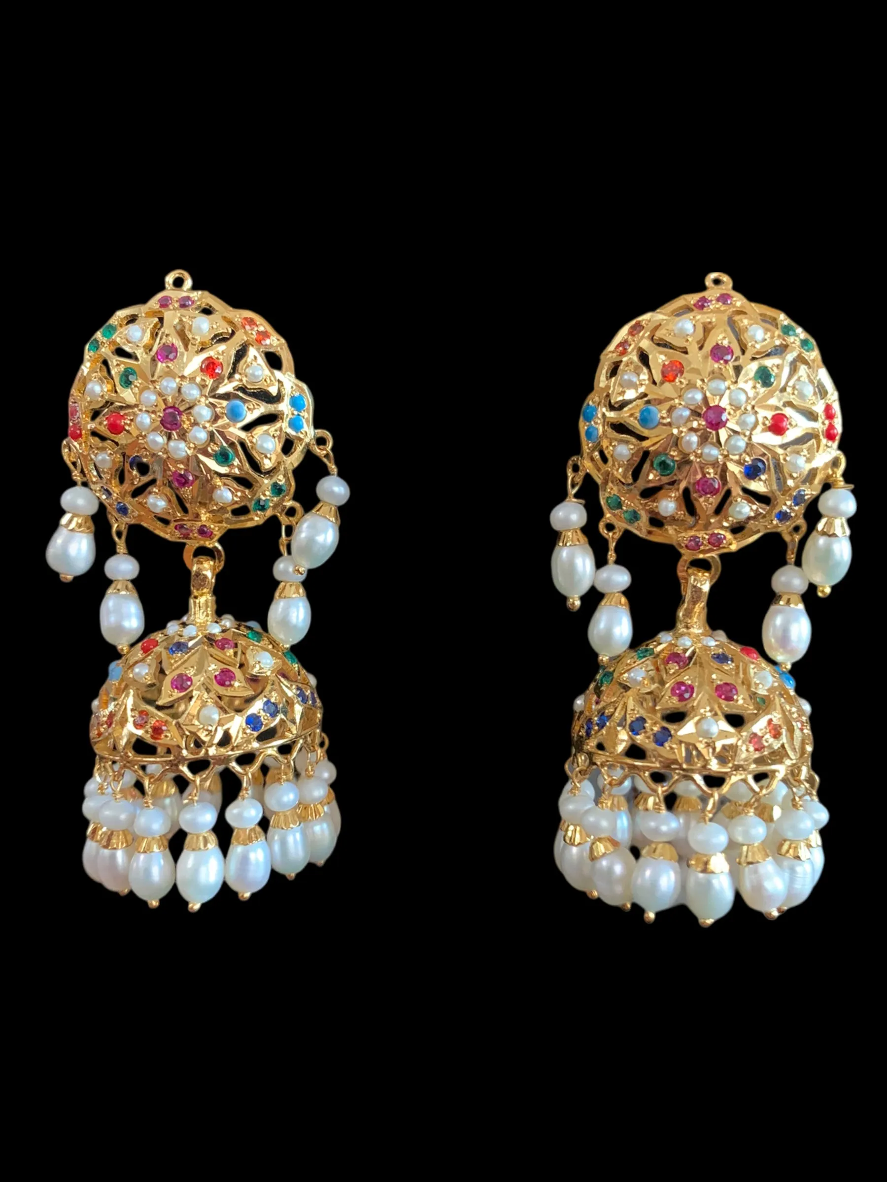 Navratan gold plated silver jhumka ( READY TO SHIP )