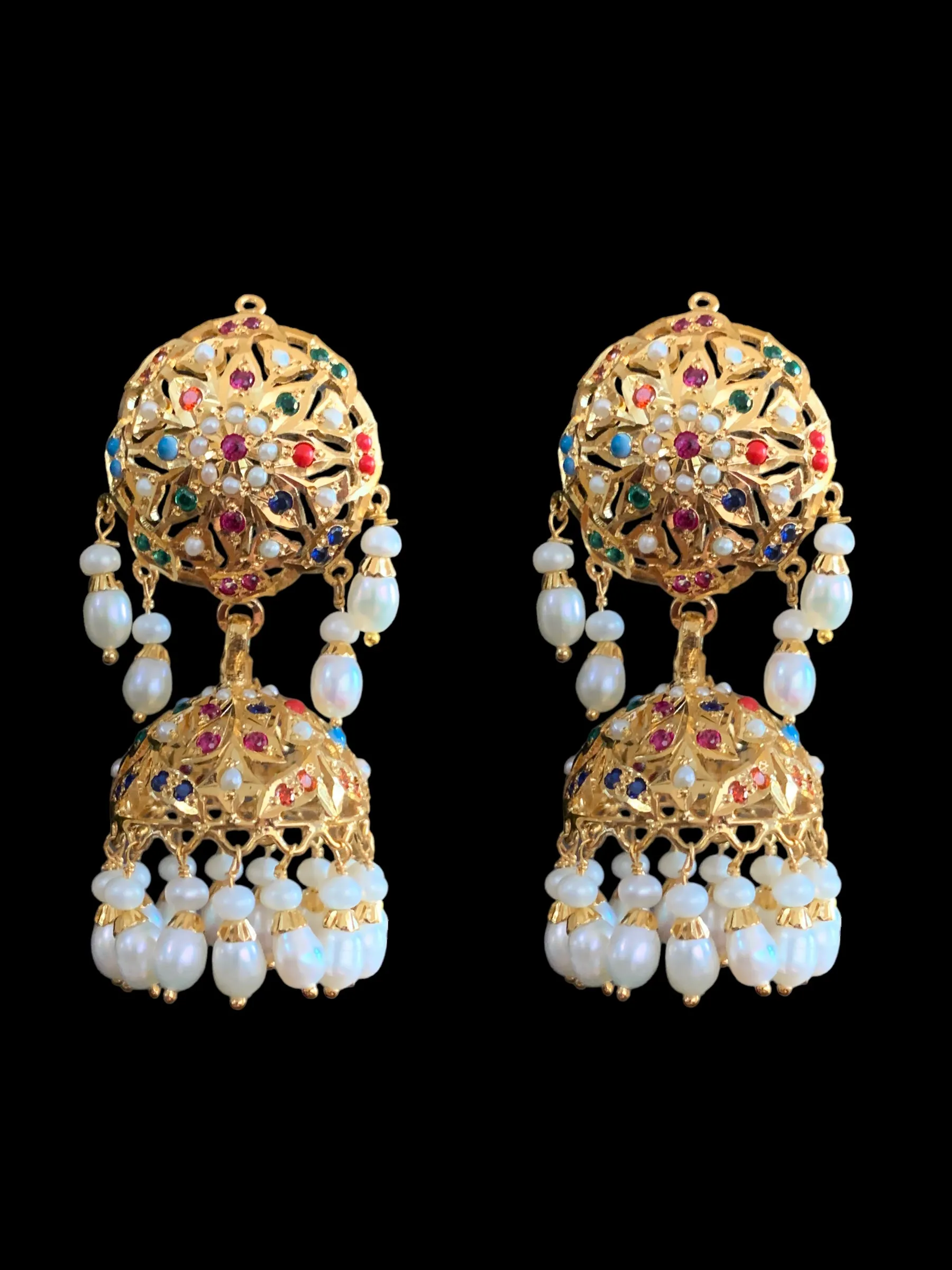 Navratan gold plated silver jhumka ( READY TO SHIP )