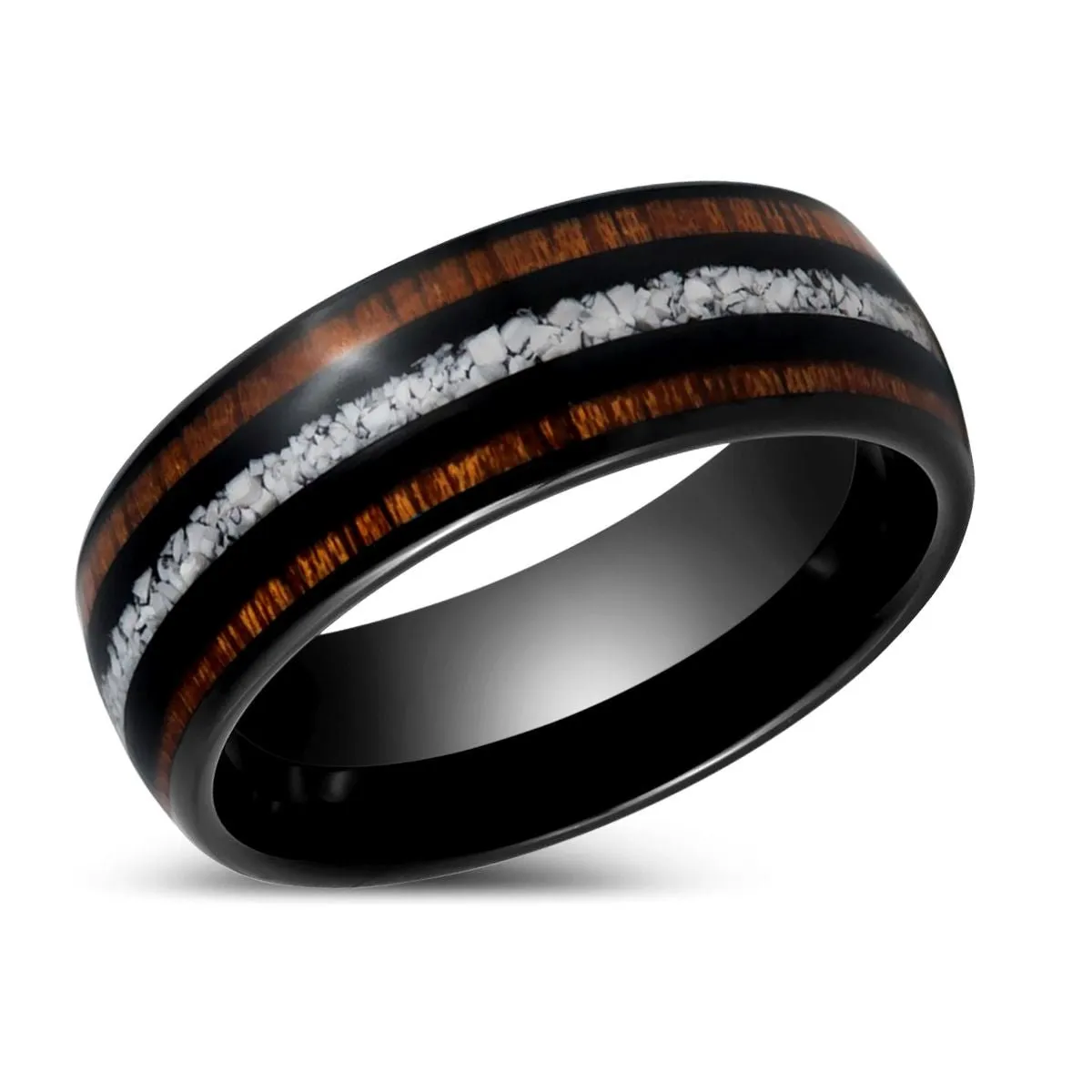 NETARTS | Black Tungsten Ring Turquoise Inlay