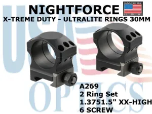 NIGHTFORCE, A269, XTRM DUTY - Ring Set - 1.5" XX-High - 30mm - Ultralite, 6 screw