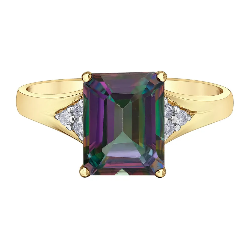 Octagonal Cut Mystic Topaz and Diamond Ring