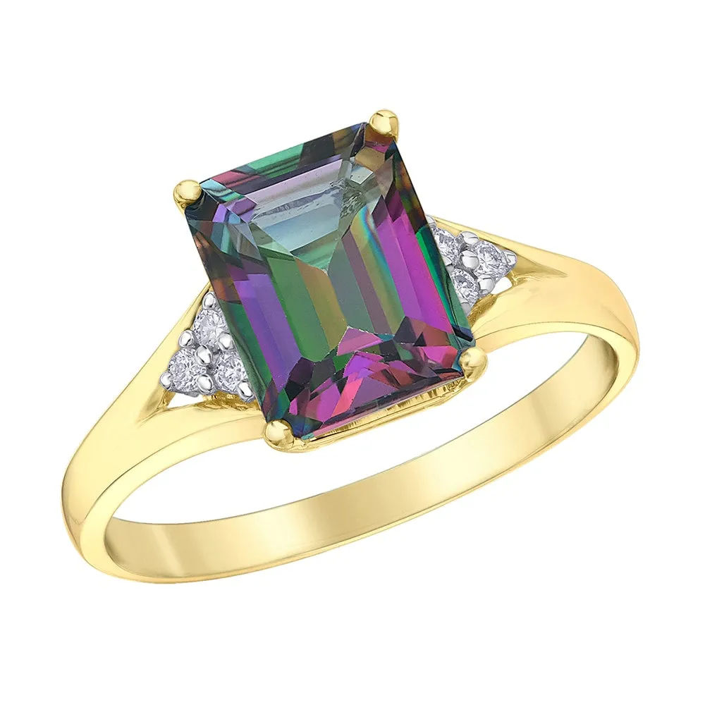 Octagonal Cut Mystic Topaz and Diamond Ring