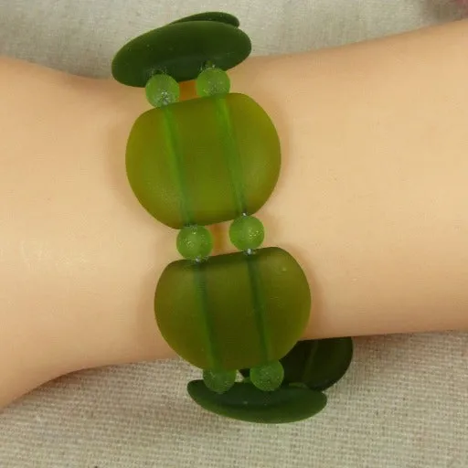 Olive Green Sea Glass Cuff Bracelet