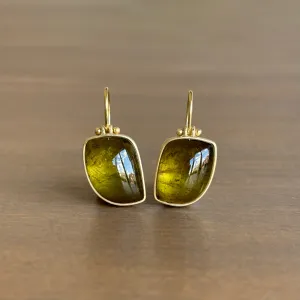 Olive Tourmaline Leaf Cabochon Earrings