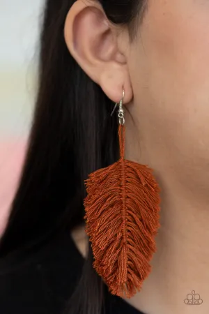 Paparazzi Earring ~ Hanging by a Thread - Brown