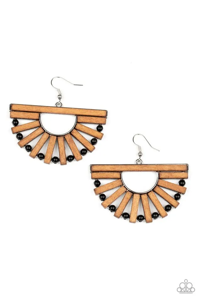 Paparazzi Earring ~ Wooden Wonderland - Black