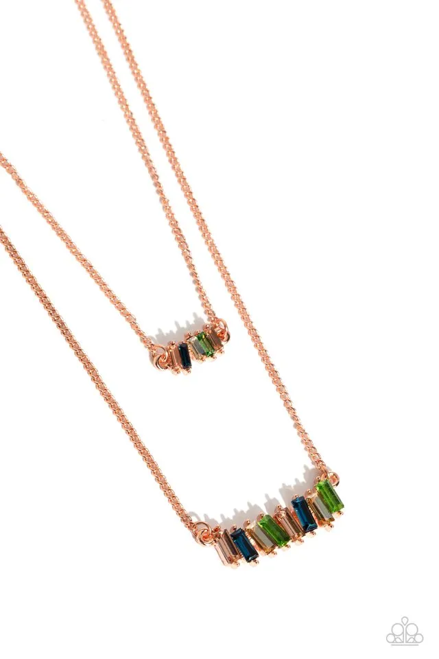 Paparazzi Necklace ~ Easygoing Emeralds - Copper