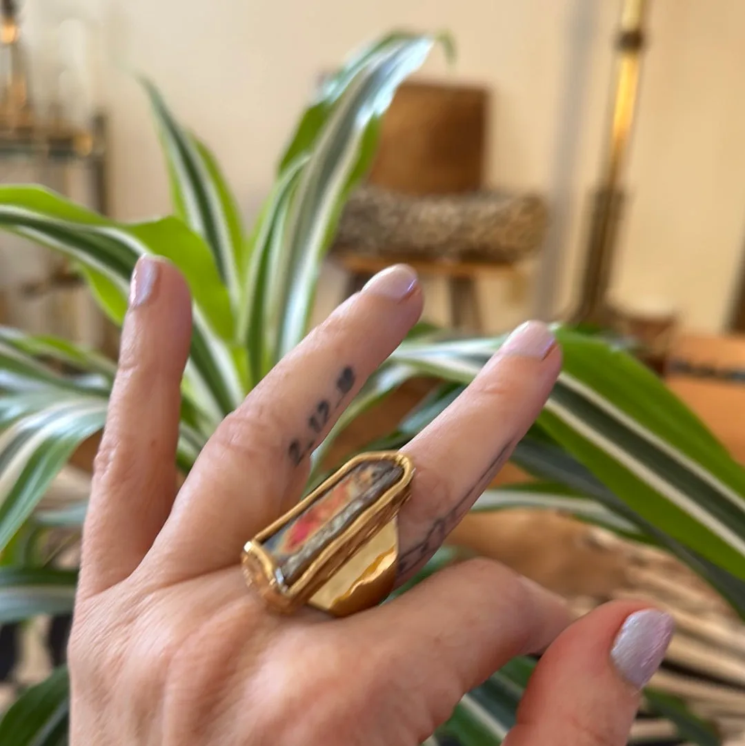 Peach Aura Lemurian Quartz Ring #42