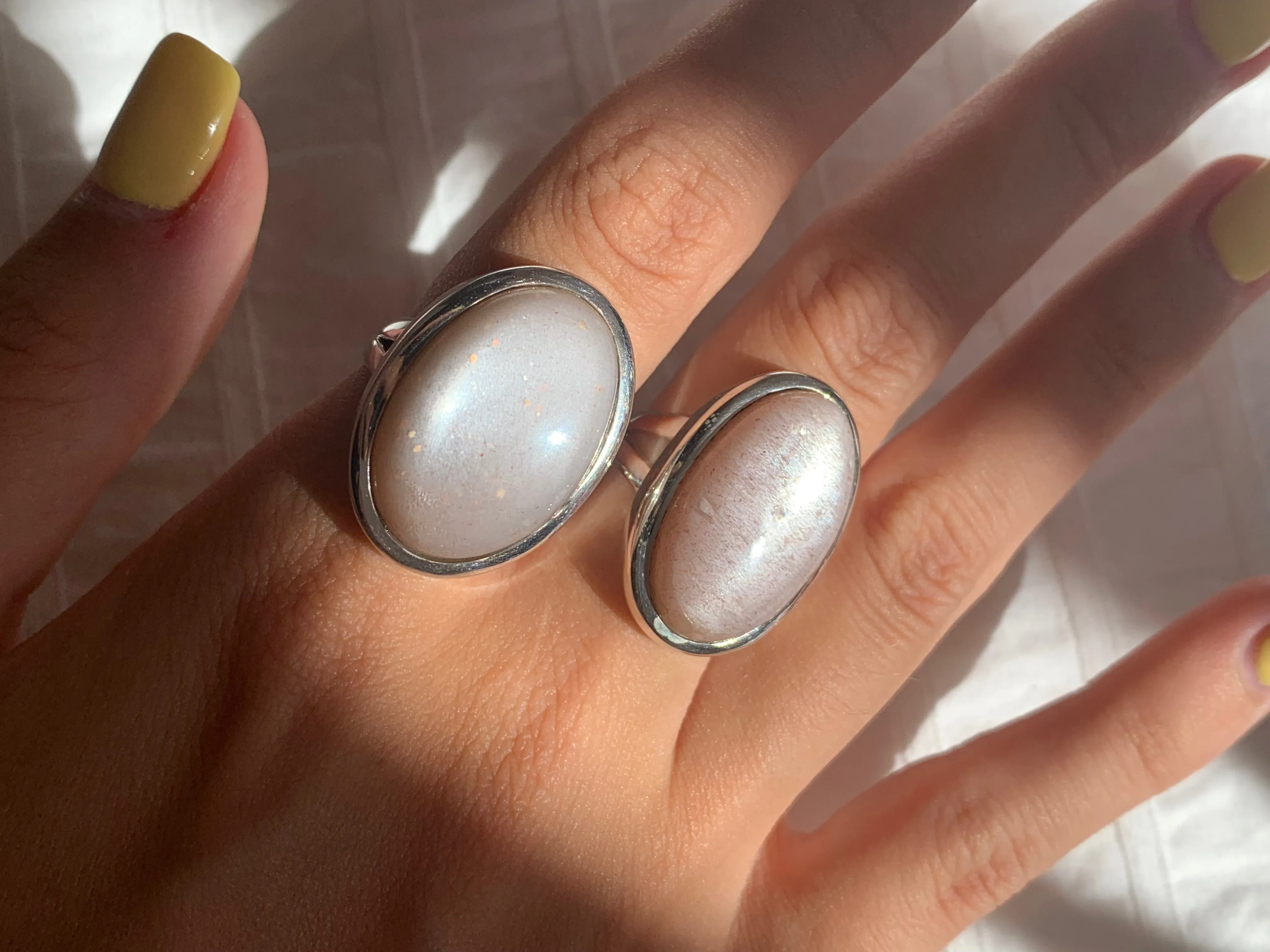 Peach Moonstone Naevia Ring - Large Oval (US 7 & 7.5)