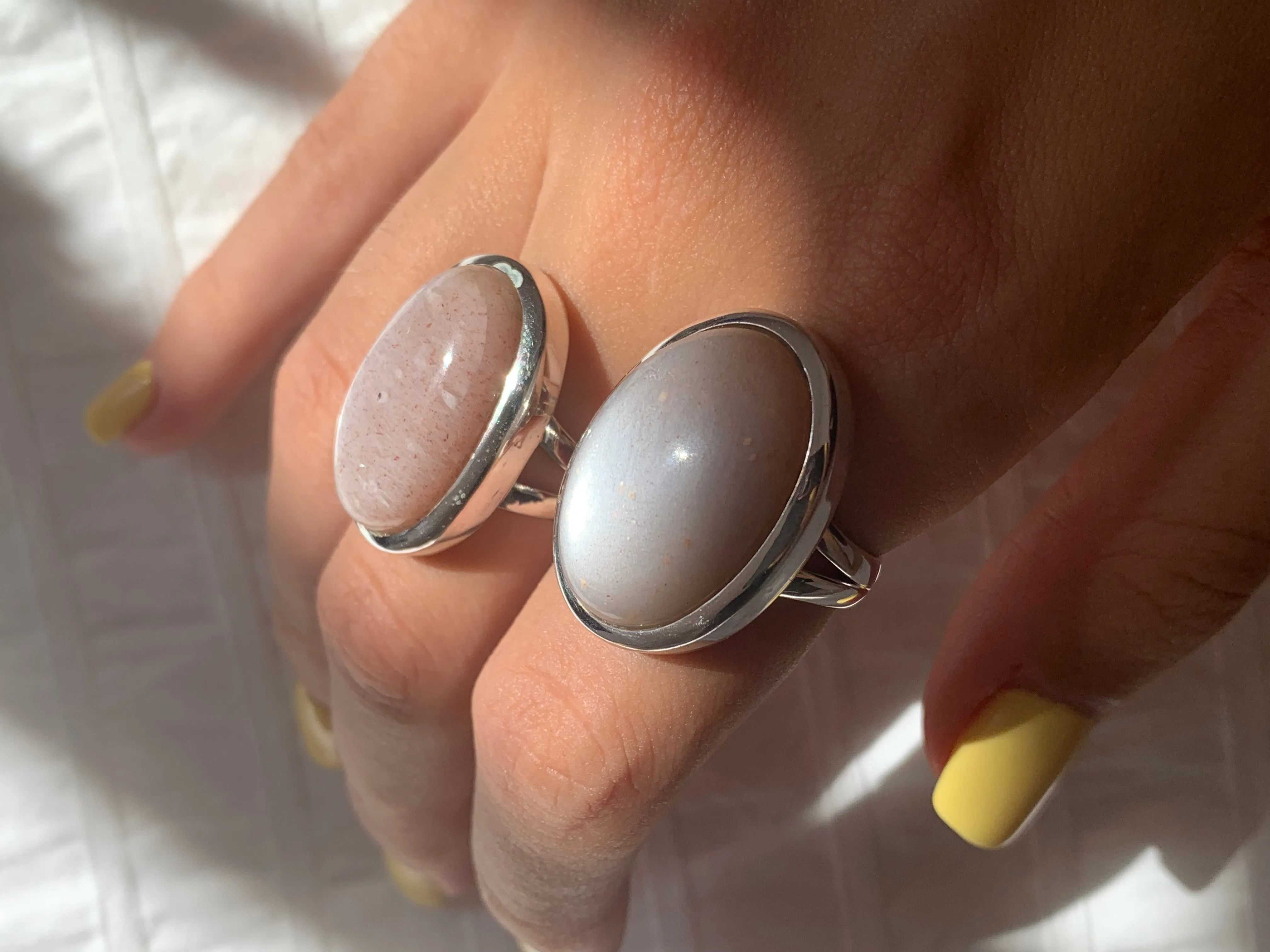 Peach Moonstone Naevia Ring - Large Oval (US 7 & 7.5)